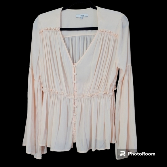 Ro & DE blush pink button front bell sleeve top - Picture 1 of 10